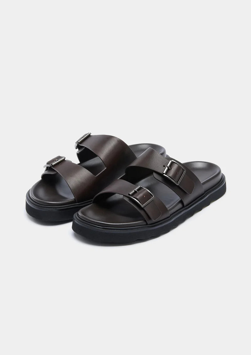 RESORT SANDALEN MET DUBBELE GESP - Donkerbruin