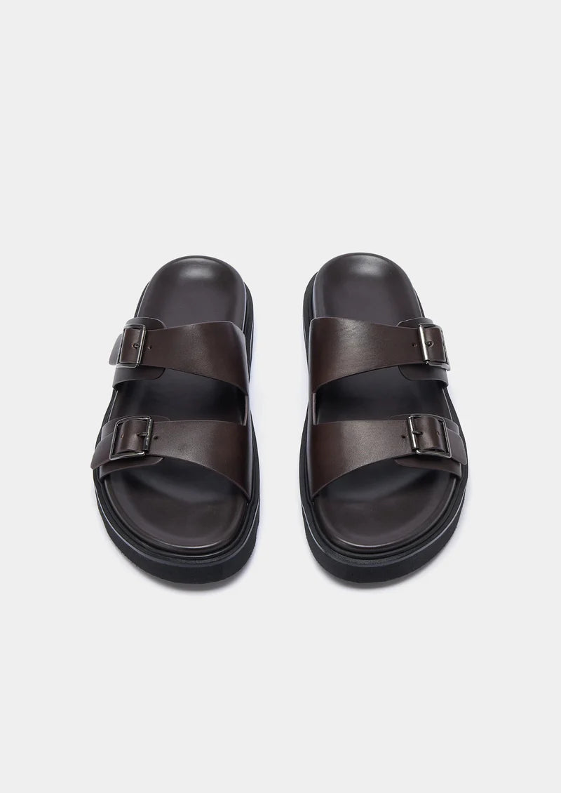 RESORT SANDALEN MET DUBBELE GESP - Donkerbruin