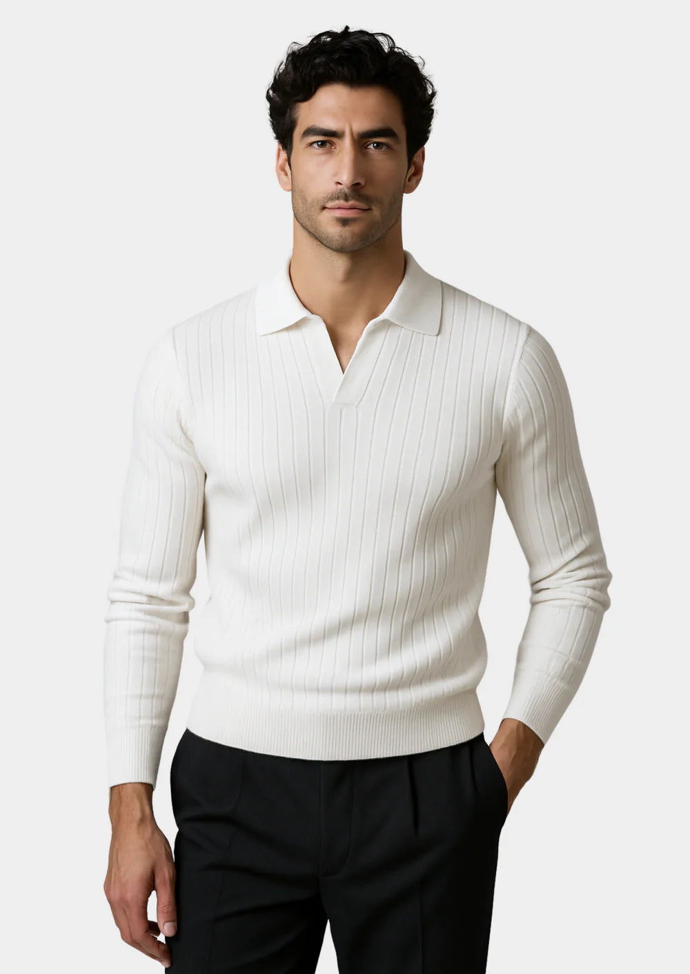 WITTE GERIBD POLO ZONDER KNOPEN