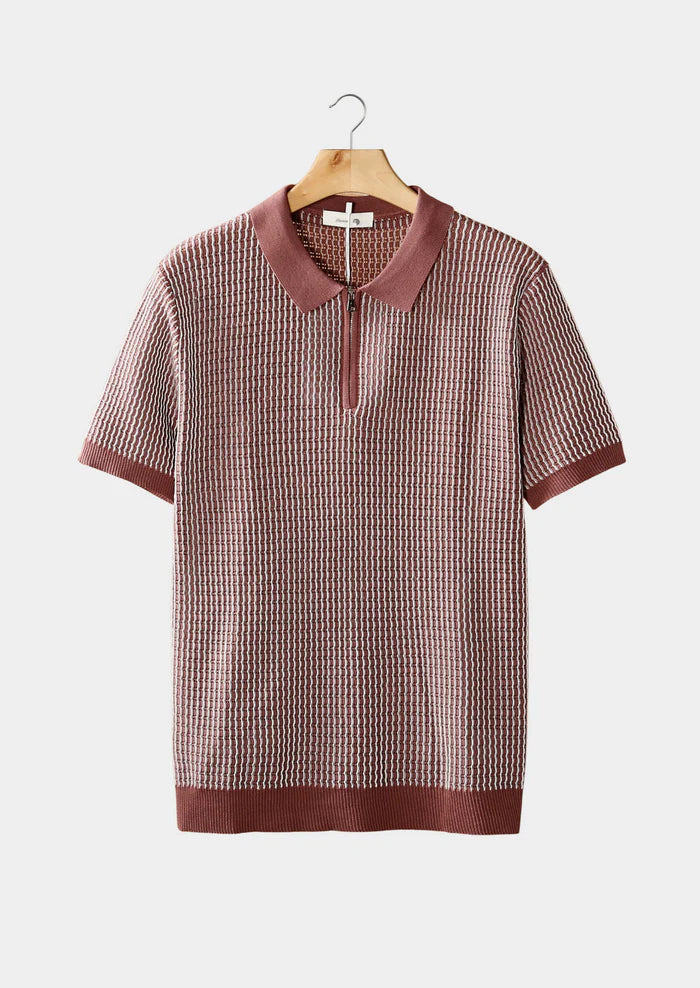 Stoffige roos geometrische polo met rits
