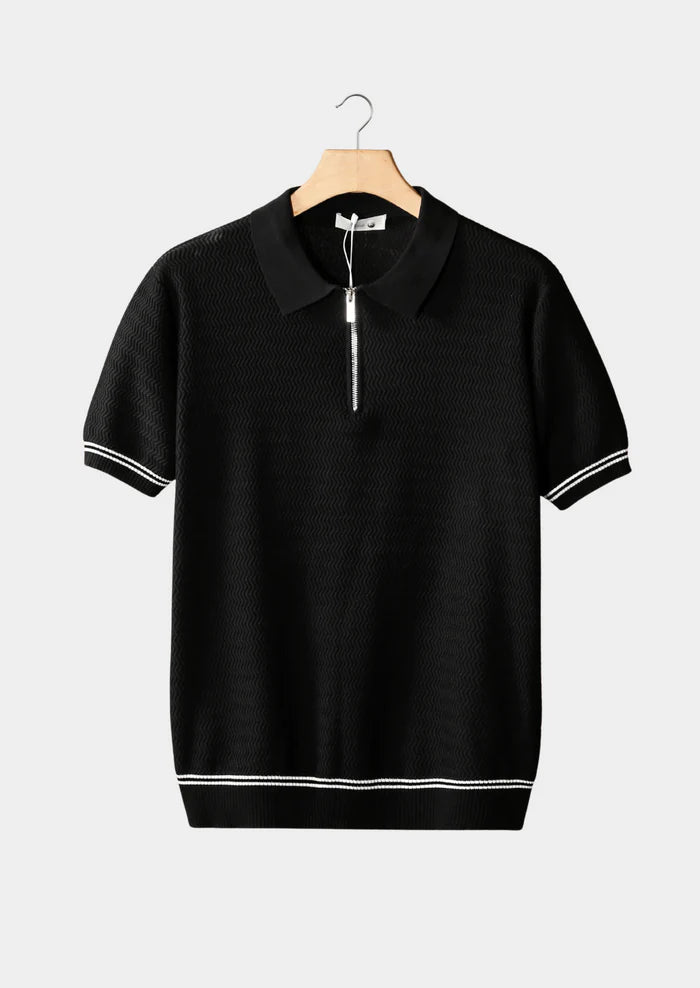 ZWARTE ZIGZAG GETEXTUREERDE RITS POLO