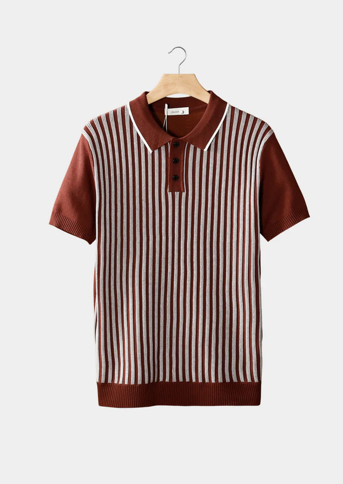 ROESTBRUINE VERTICAAL GESTREEPTE POLO
