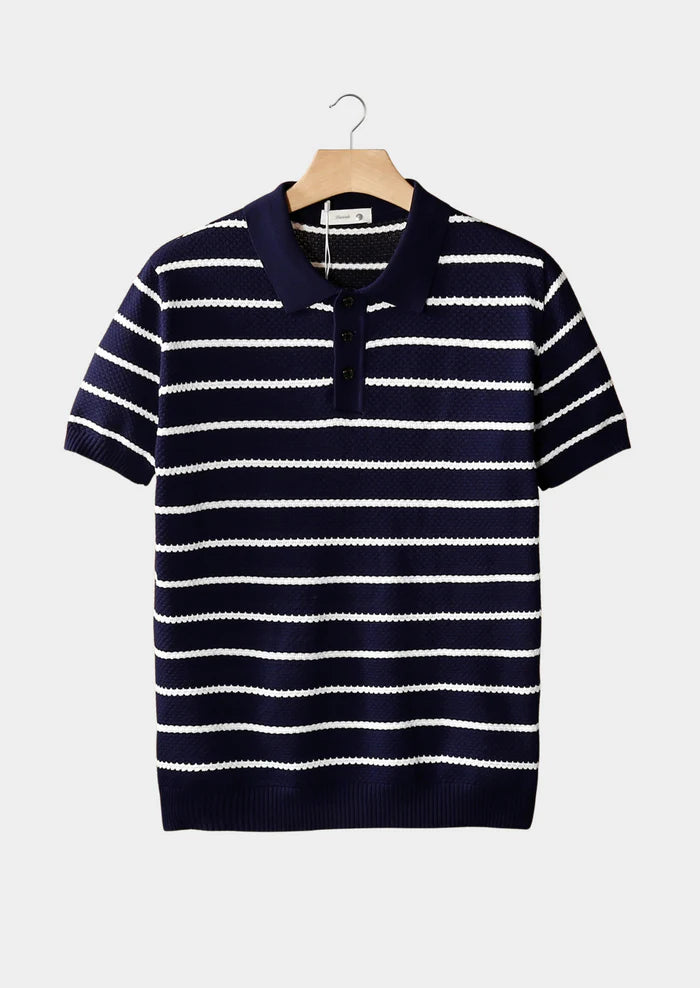 Marineblauwe gestreepte polo met knopen