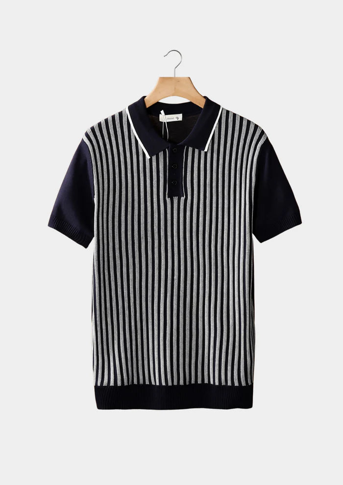 MARINEBLAUW VERTICAAL GESTREEPTE POLO